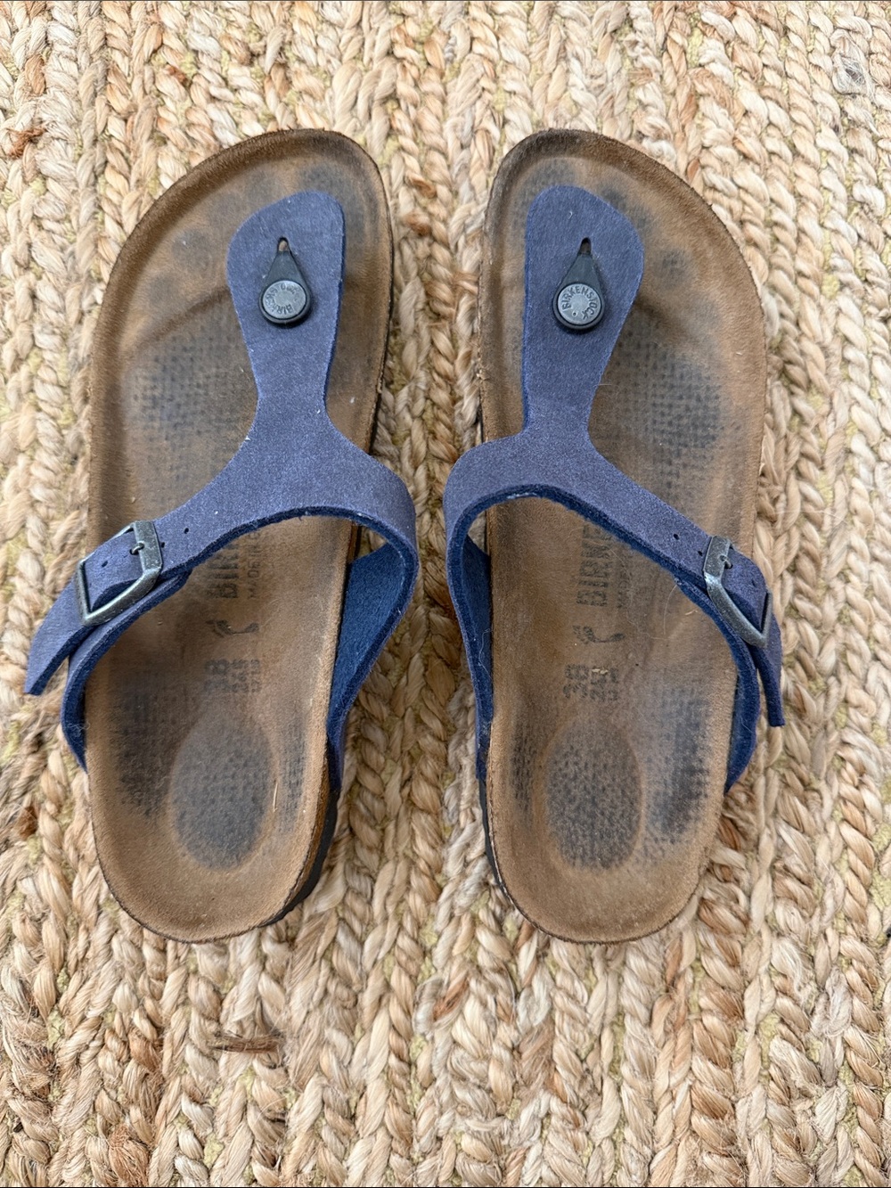 Birkenstock Blue Suede Thong Sandals